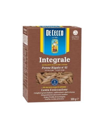 De Cecco 41 Wholemeal Penne Rigate - 500 gr - Free shipping delivered to EUROPE and UK