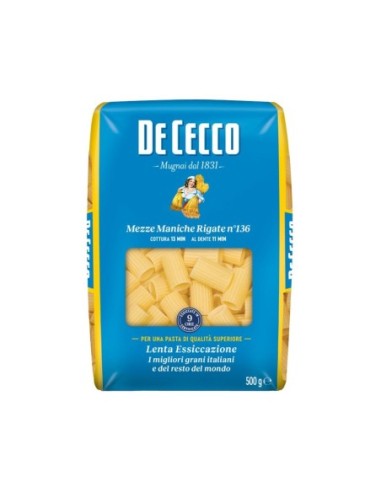 De Cecco 136 Mezze Maniche Rigate - 500 gr - Spedizione gratuita consegnata in EUROPA e UK