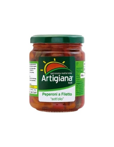 Artigiana Sud Pepper fillets in oil - 280 gr - Free shipping delivered to EUROPE and UK