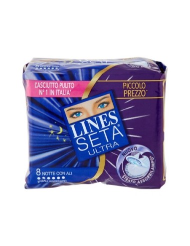 Lines Seta Ultra Absorbantes Nuit avec Ailes - 8 pcs - Livraison gratuite en EUROPE et au Royaume-Uni