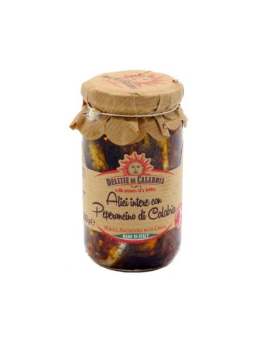 Delizie di Calabria Alici Intere con Peperoncino di Calabria - 200 gr - Free shipping delivered to EUROPE and UK