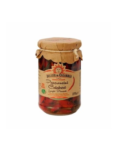 Delizie di Calabria Calabrische Lange Hete Chilipepers - 270 gr - Gratis verzending naar Europa en Groot-Brittannië