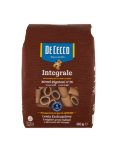 De Cecco 26 wholemeal Mezzi Rigatoni - 500 gr - Free shipping delivered to EUROPE and UK