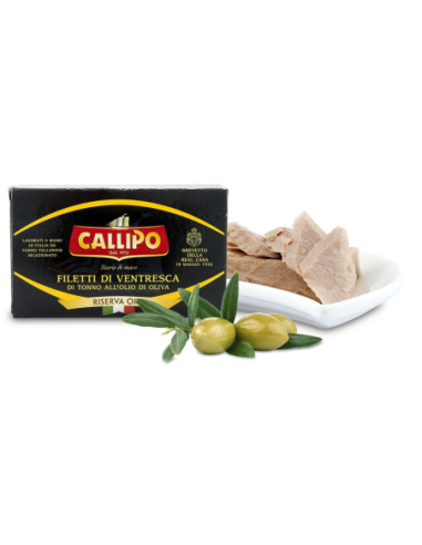 Callipo Riserva Oro tuna belly fillet - 125 gr - Free shipping delivered to EUROPE and UK