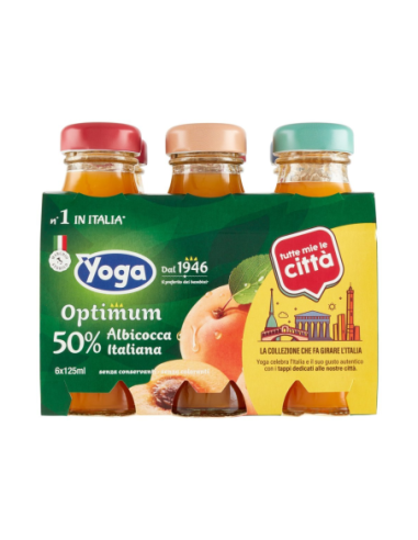 Yoga Optimum Abrikozensap 50% Italiaanse Steden Collectie - 6 x 125 ml - Gratis verzending naar Europa en Groot-Brittannië