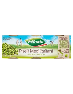 Valfrutta Italian Medium Peas - 3 x 410 gr - Free shipping delivered to EUROPE and UK