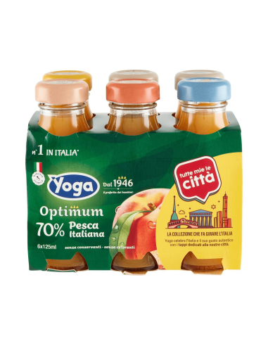 Yoga Optimum Peach Juice 70% Italian Cities Collection - 6 x 125 ml - Free shipping delivered to EUROPE and UK